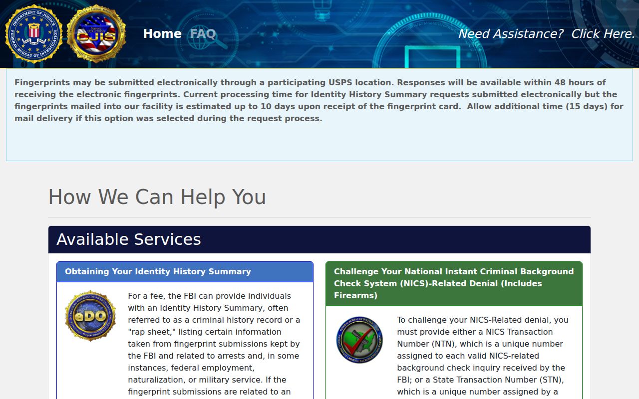Mercer County arrest history FBI electronic Identity History Summary portal
