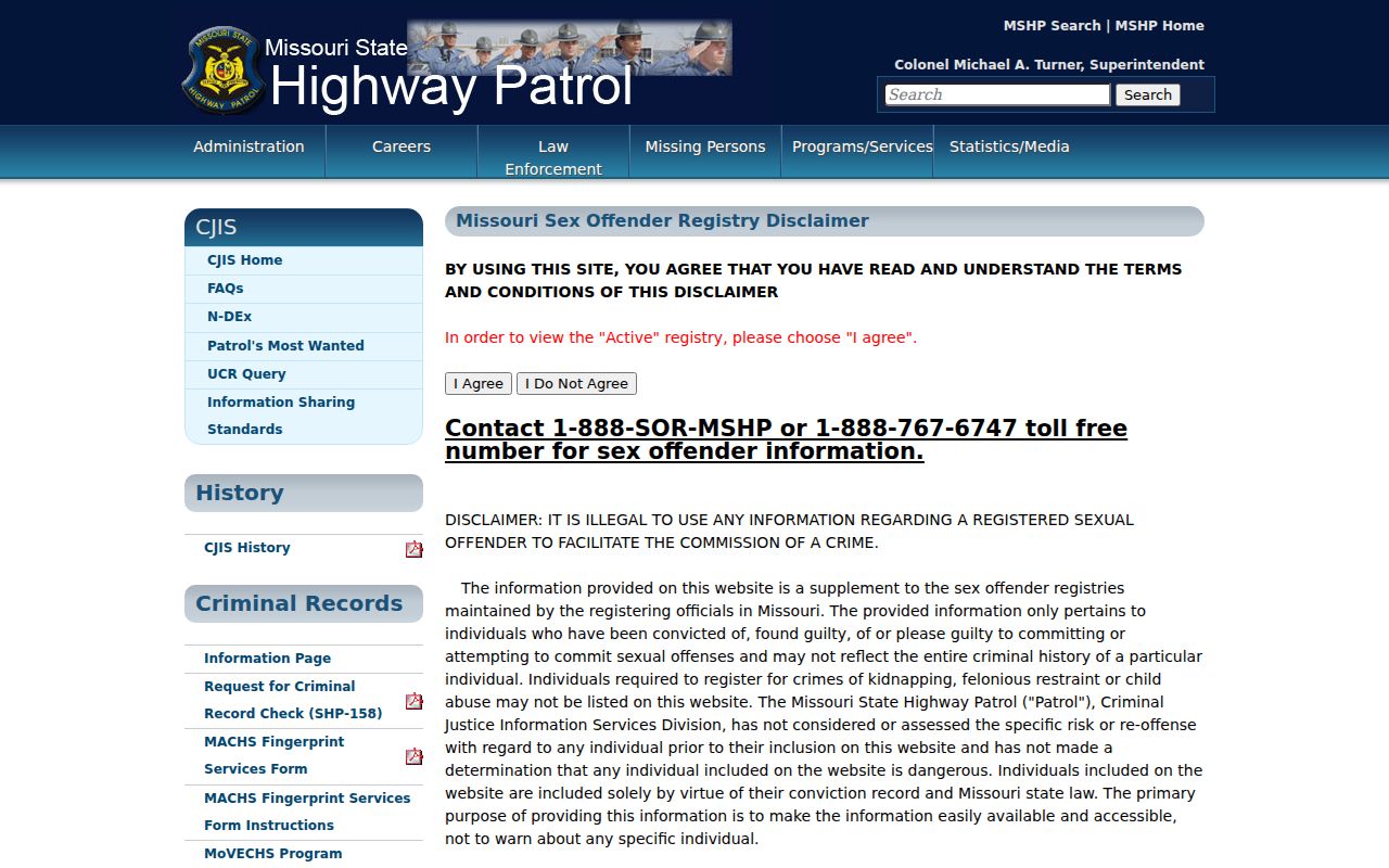 Mercer County sex offender check view of the MSHP registry program