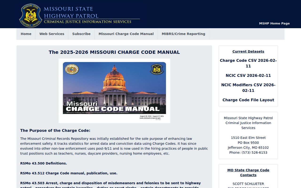 Mercer County criminal record Missouri charge code manual screen
