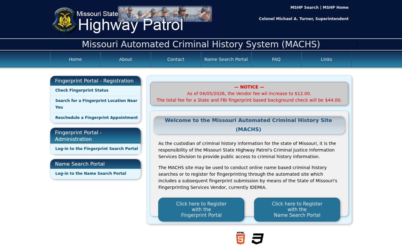 Mercer County criminal history MACHS name and fingerprint choices